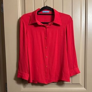 Alice + Olivia Silk Red Button-Down Shirt